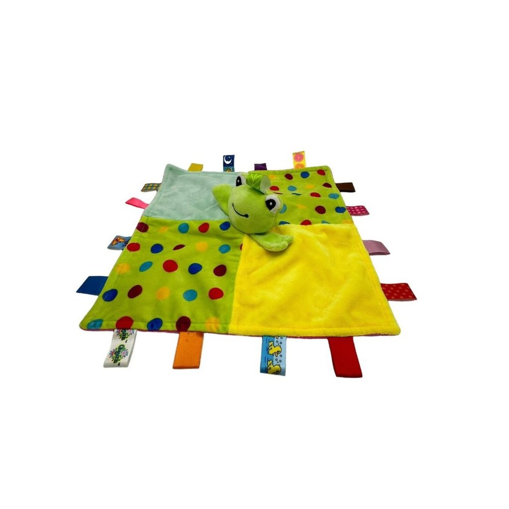 CongErle Patchwork Plush Green Frog Rattle Silky Satin Ribbons Lovey - Picture 4 of 5